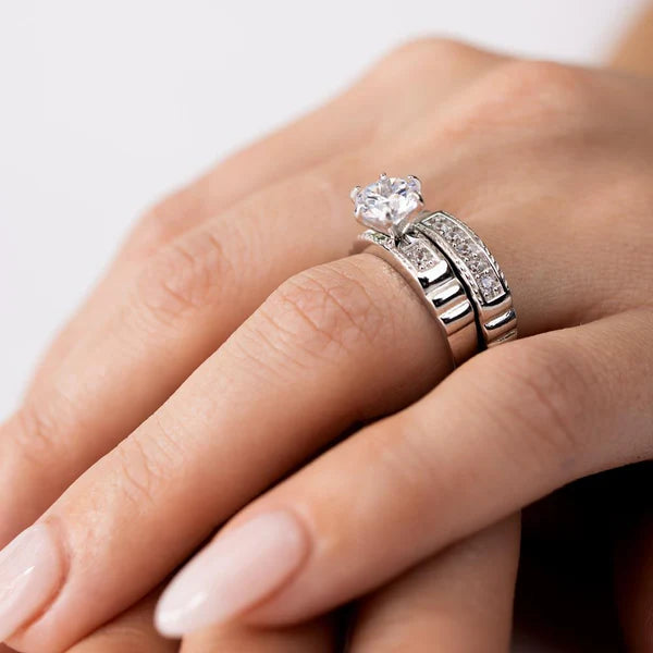 925 Sterling Silver Rhodium Plated Round CZ Trios Ring