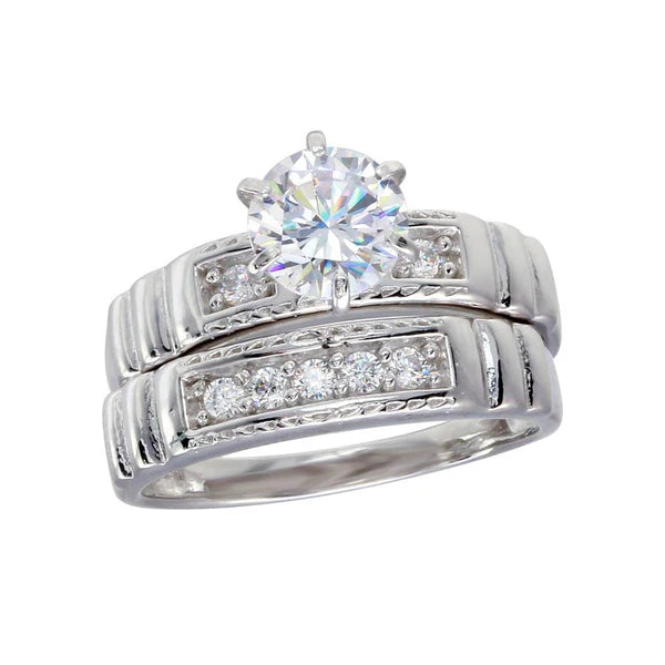 925 Sterling Silver Rhodium Plated Round CZ Trios Ring