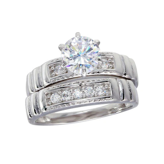 925 Sterling Silver Rhodium Plated Round CZ Trios Ring