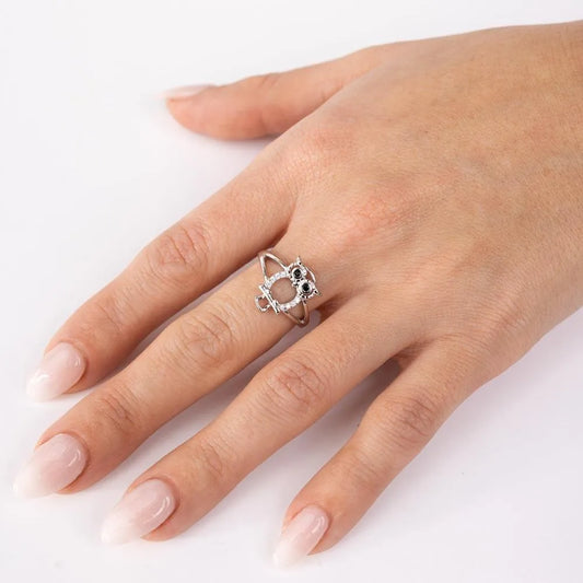 925 Sterling Silver Rhodium Plated Owl Ring