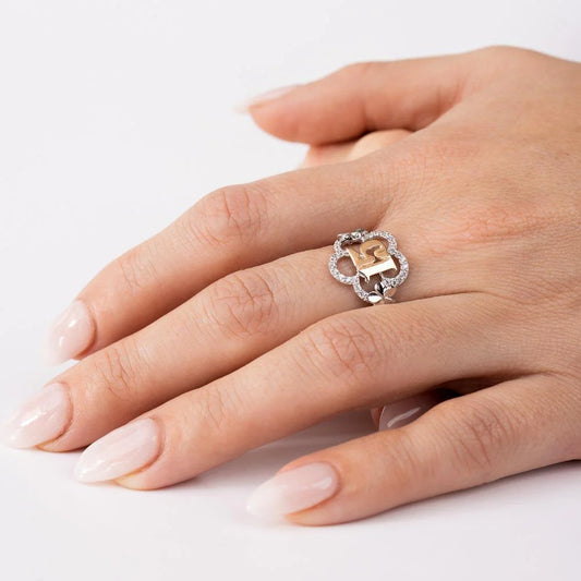 925 Sterling Silver Two-Tone CZ Quinceanera Flower Ring