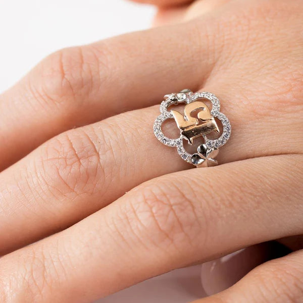 925 Sterling Silver Two-Tone CZ Quinceanera Flower Ring