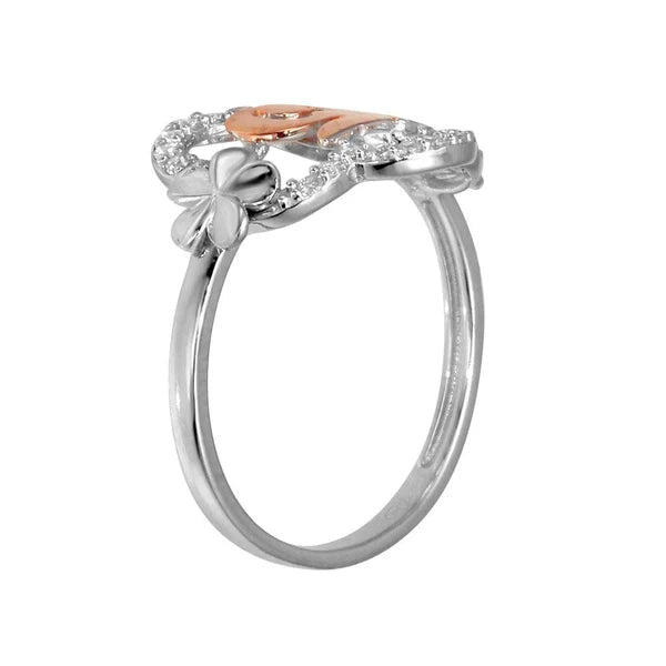 925 Sterling Silver Two-Tone CZ Quinceanera Flower Ring