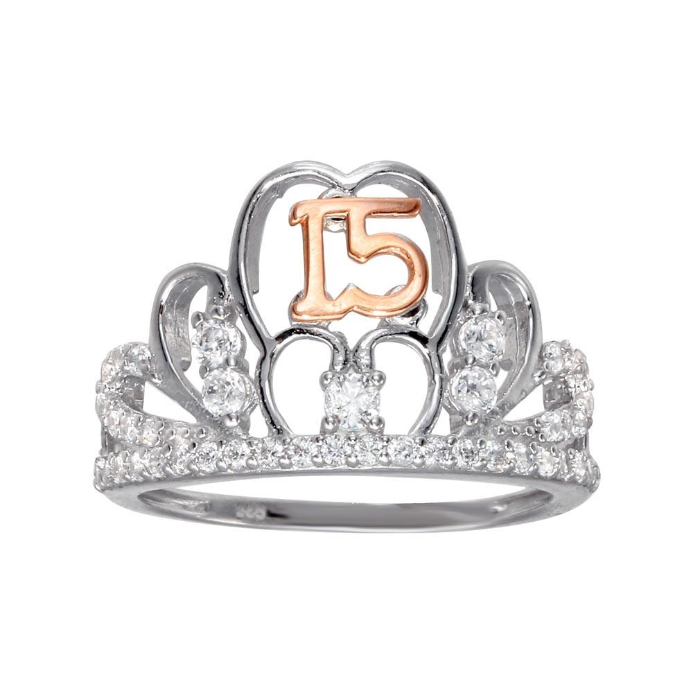 925 Sterling Silver Two-Tone CZ Quinceanera Tiara Ring