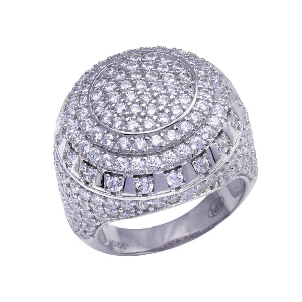 925 Sterling Silver Rhodium Plated Dome CZ Hip Hop Ring
