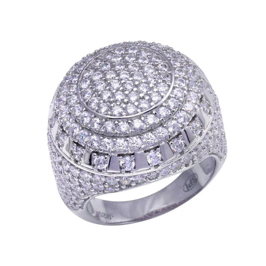 925 Sterling Silver Rhodium Plated Dome CZ Hip Hop Ring