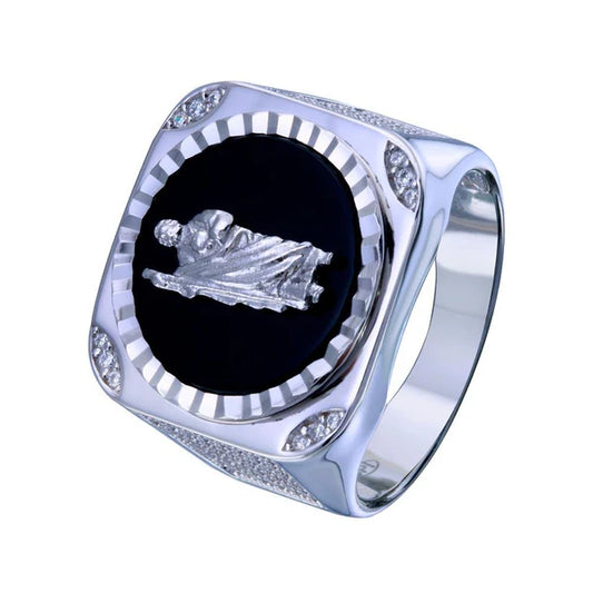 925 Sterling Silver Rhodium Plated Saint Jude CZ Ring