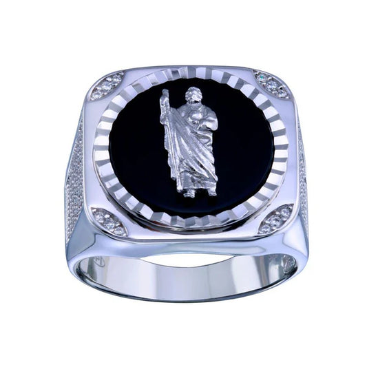 925 Sterling Silver Rhodium Plated Saint Jude CZ Ring