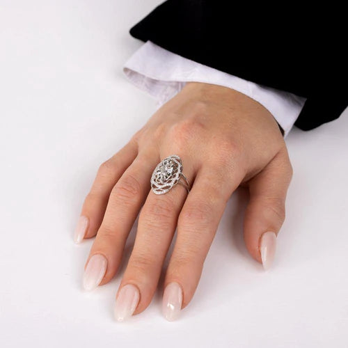 925 Sterling Silver Rhodium Plated Saint Jude CZ Filigree Ring