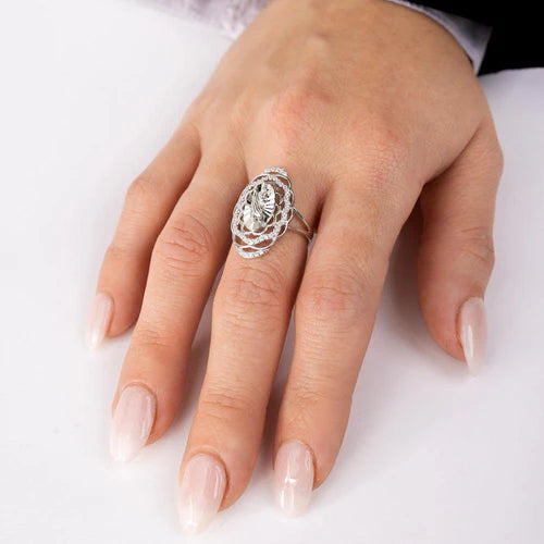 925 Sterling Silver Rhodium Plated Saint Jude CZ Filigree Ring