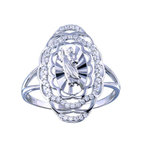 925 Sterling Silver Rhodium Plated Saint Jude CZ Filigree Ring