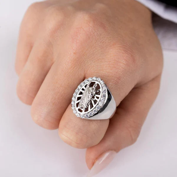 925 Sterling Silver Rhodium Plated Saint Jude CZ Ring