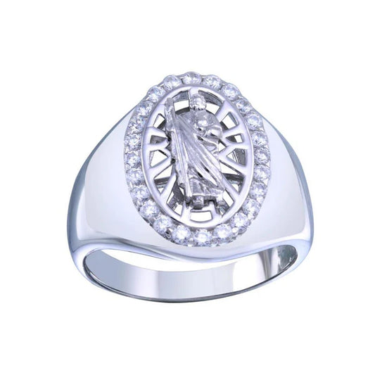 925 Sterling Silver Rhodium Plated Saint Jude CZ Ring