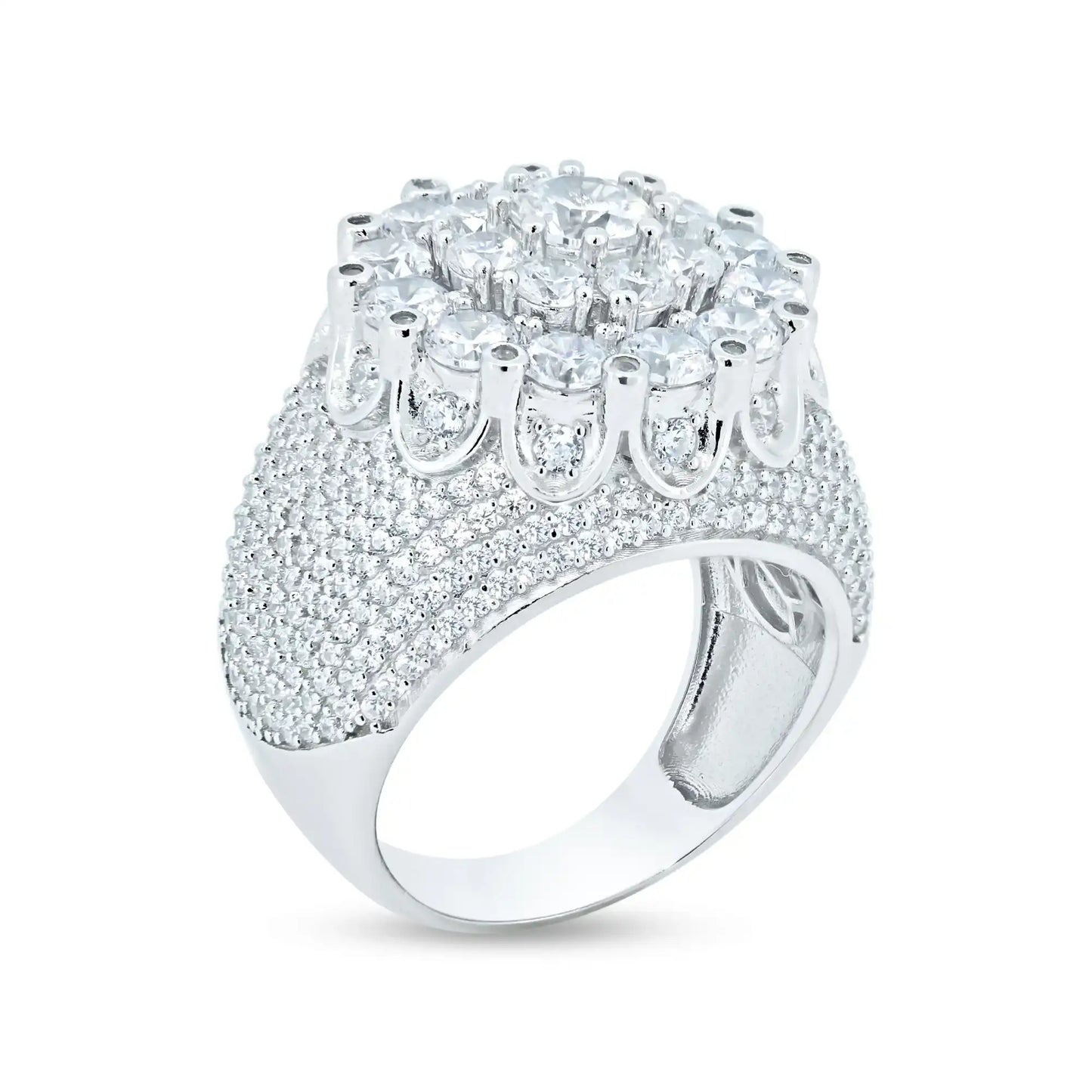 925 Sterling Silver Men's Sterling Rhodium CZ Encrusted Ring