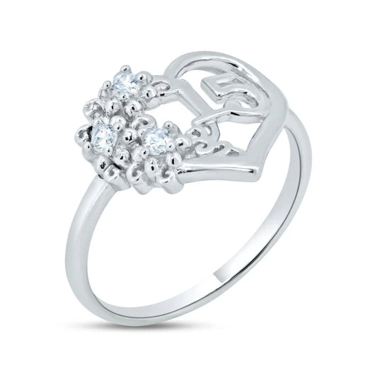 925 Sterling Silver Rhodium Plated Quinceanera Heart CZ Ring