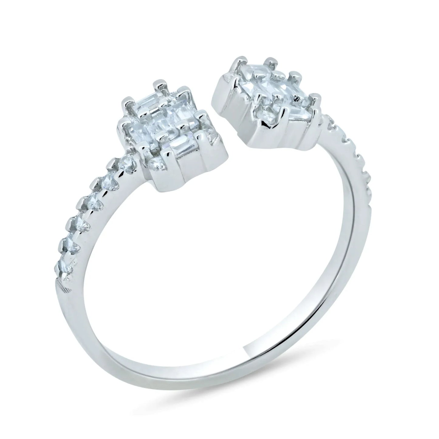 925 Sterling Silver Rhodium Plated Double Baguette CZ Ring