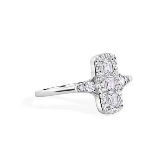 925 Sterling Silver Rhodium Plated Rectangular Baguette Cut CZ 2.3mm Ring