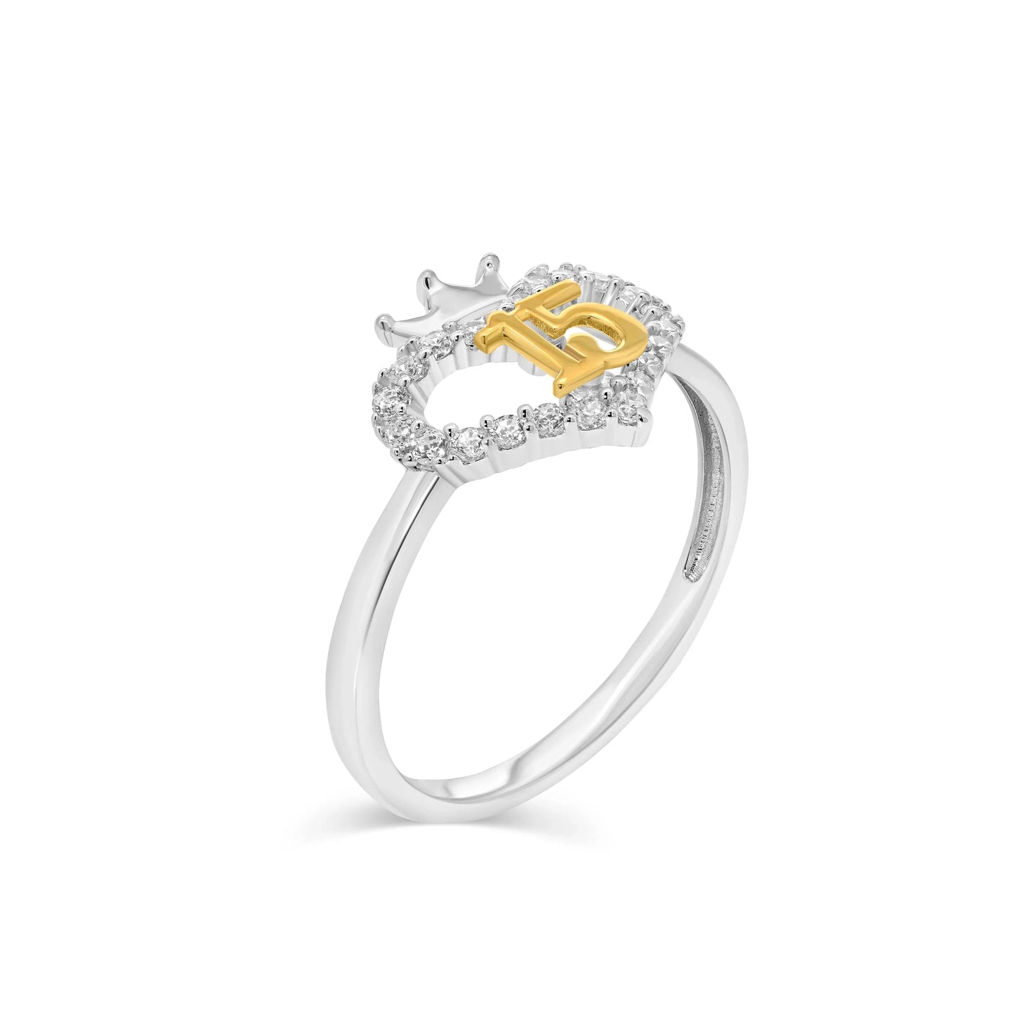 925 Sterling Silver Two-Tone Plated Quinceañera Crown Heart Ring