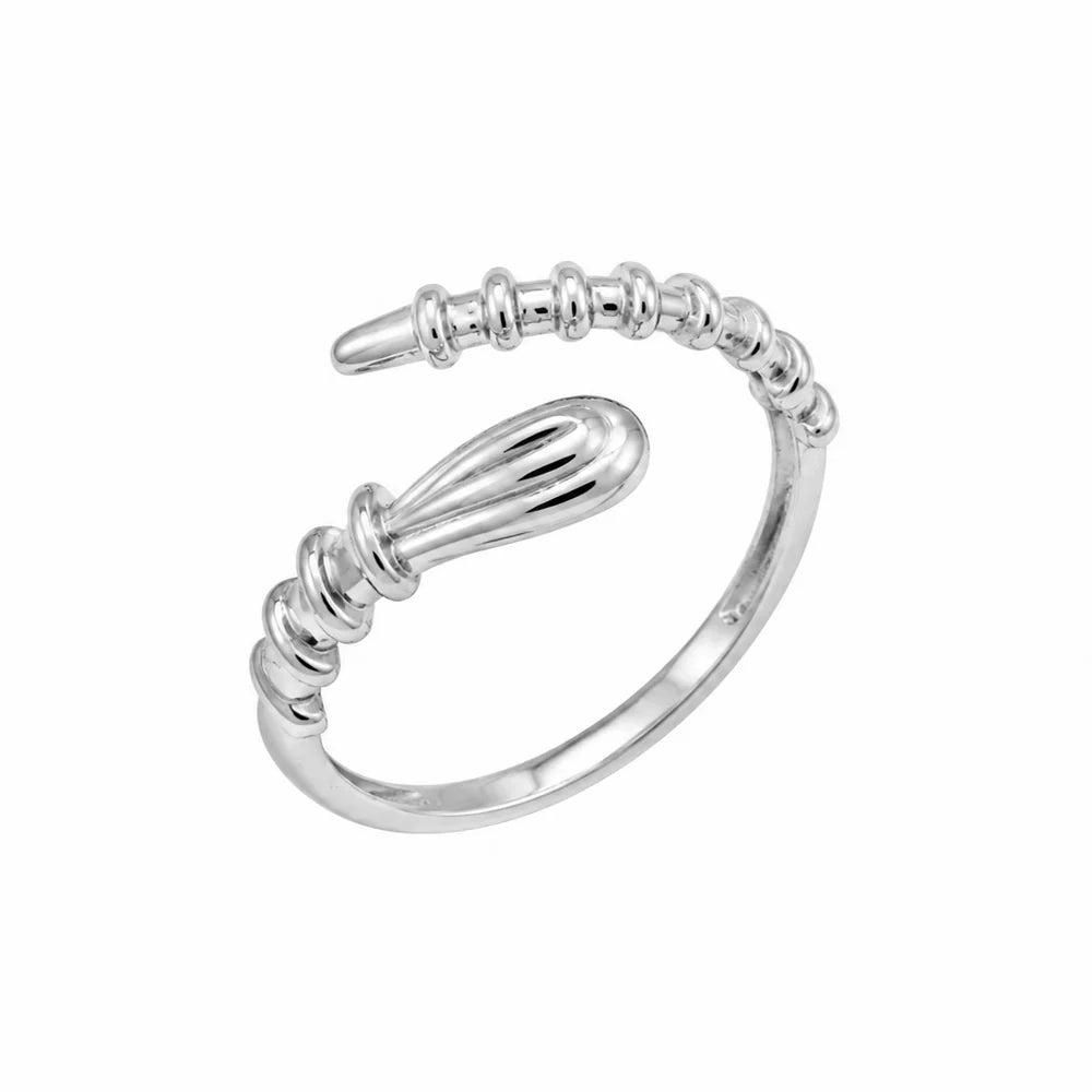 925 Sterling Silver Rhodium Plated Textured Open Ended Ring
