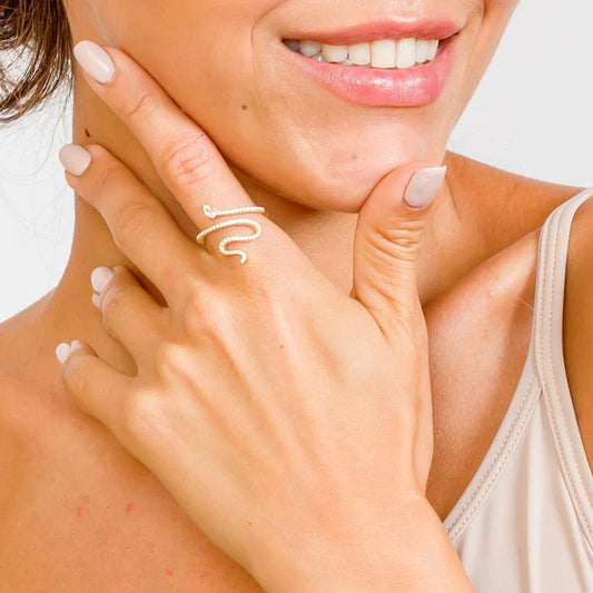 925 Sterling Silver Gold Plated Snake Design with CZ Ring