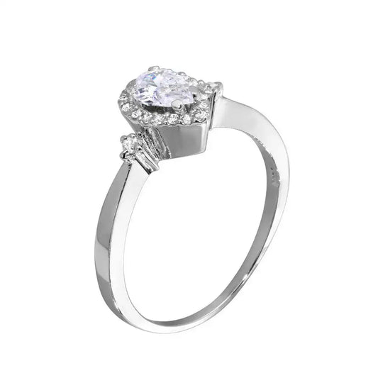 925 Sterling Silver Rhodium Plated Small Teardrop CZ Ring