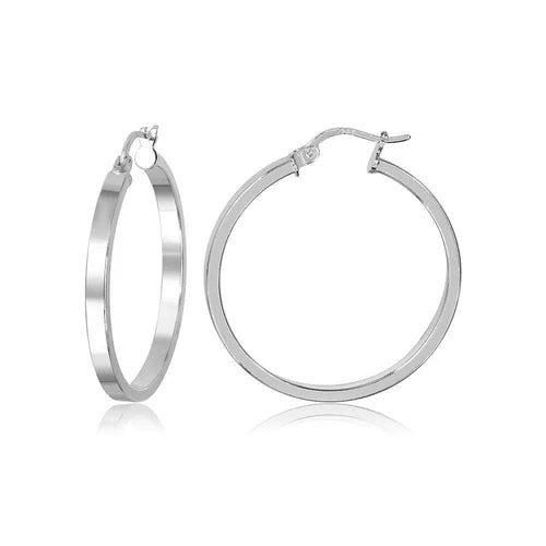 925 Sterling Silver Square Flat Hoop Earring 3mm Wide