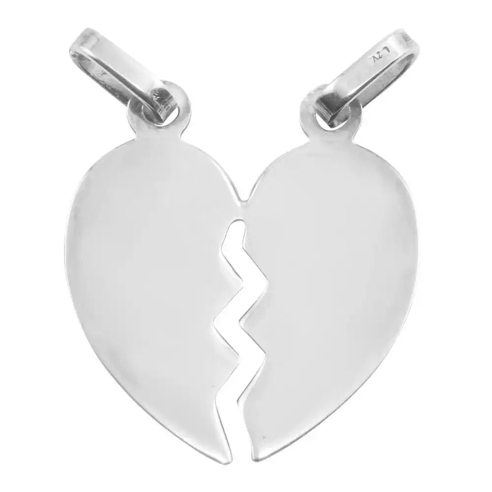 925 Sterling Silver Rhodium Plated Broken Heart Pendant 24.3mm