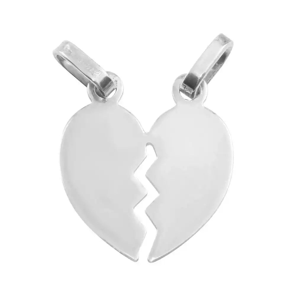 925 Sterling Silver Rhodium Plated Broken Heart Pendant 20mm