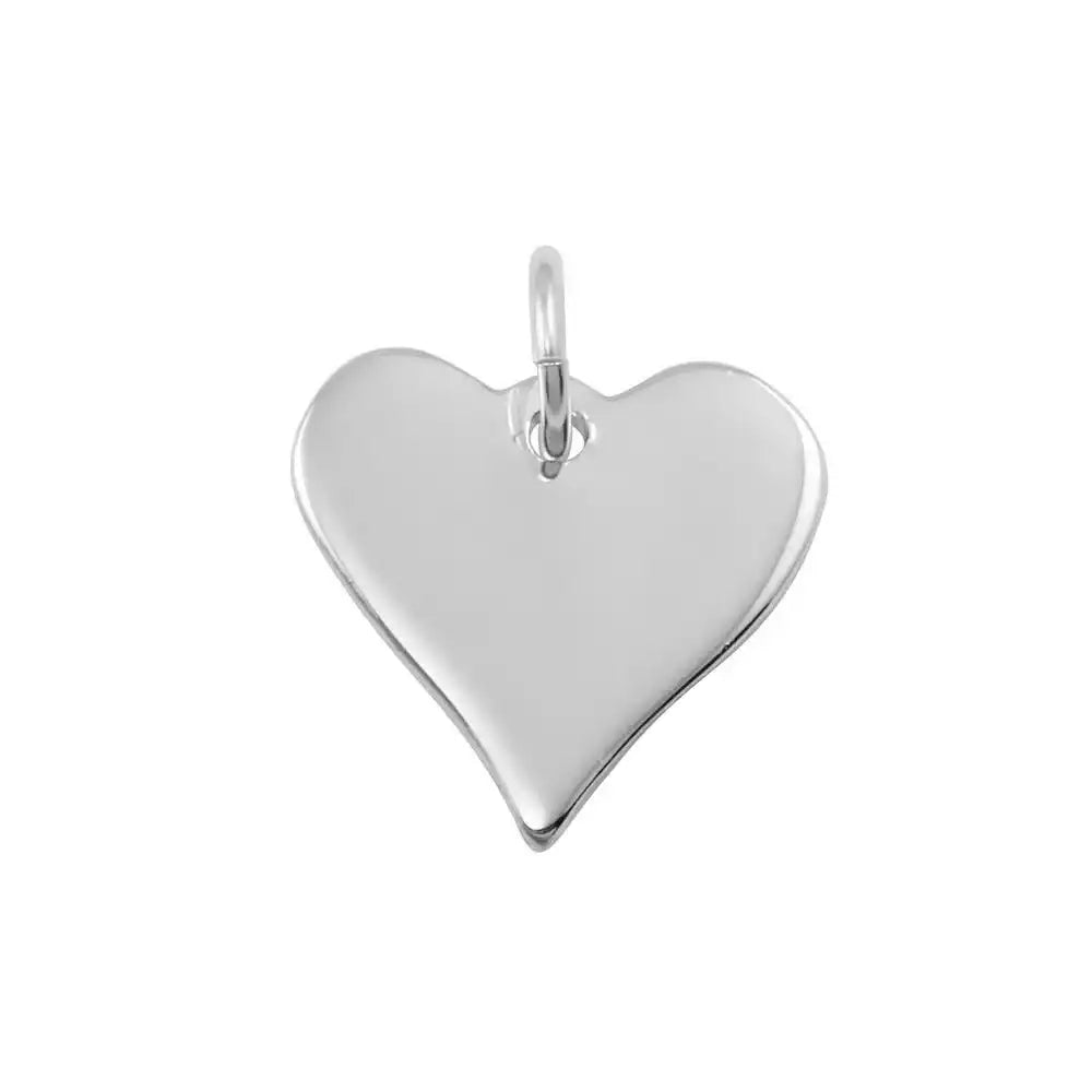 925 Sterling Silver Rhodium Plated Medium Flat Heart Charm