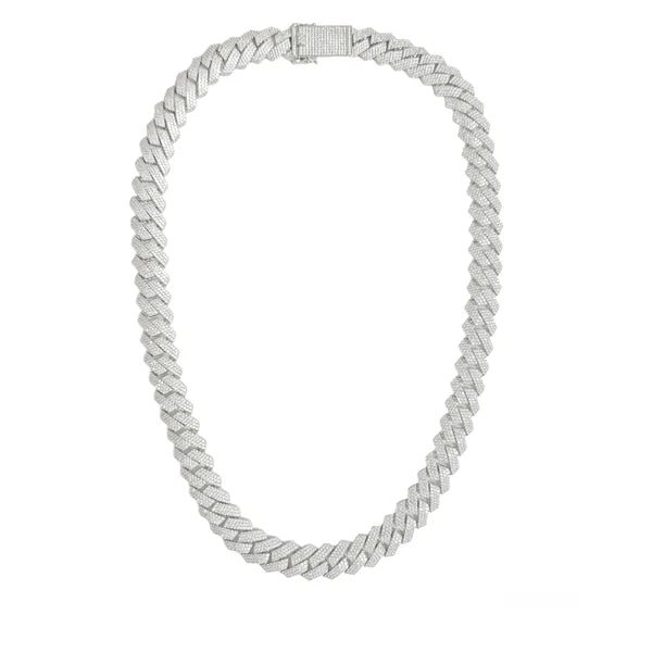 925 Sterling Silver Rhodium Plated CZ Encrusted Miami Cuban Link 15mm Chain or Bracelet