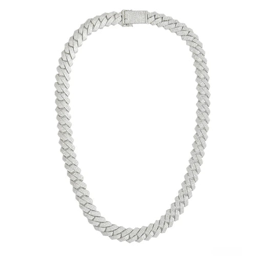 925 Sterling Silver Rhodium Plated CZ Encrusted Miami Cuban Link 15mm Chain or Bracelet