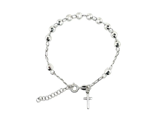 925 Sterling Silver Rhodium Plated Rosary Cross Bracelet
