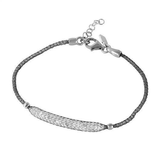 925 Sterling Silver Black Rhodium Plated Mesh CZ Center Italian Bracelet