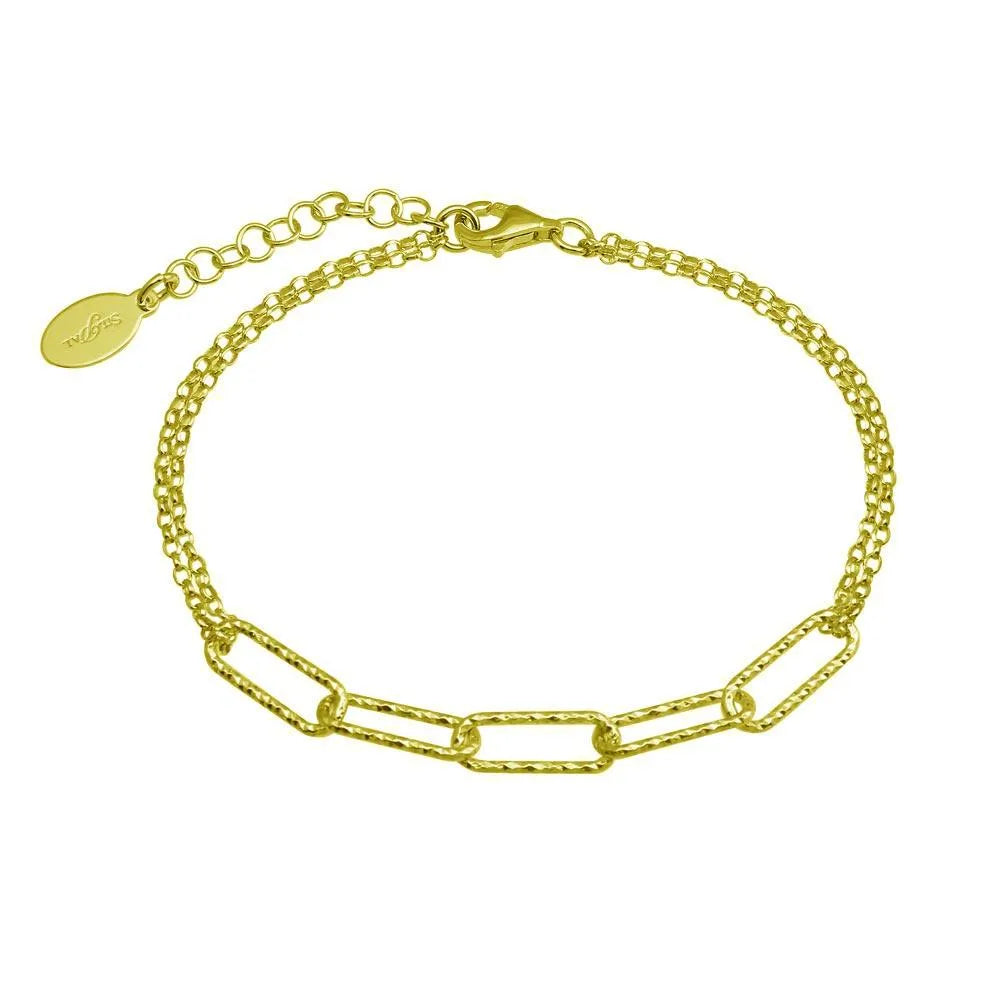 925 Sterling Silver Gold Plated Diamond Cut Link Chain Bracelet
