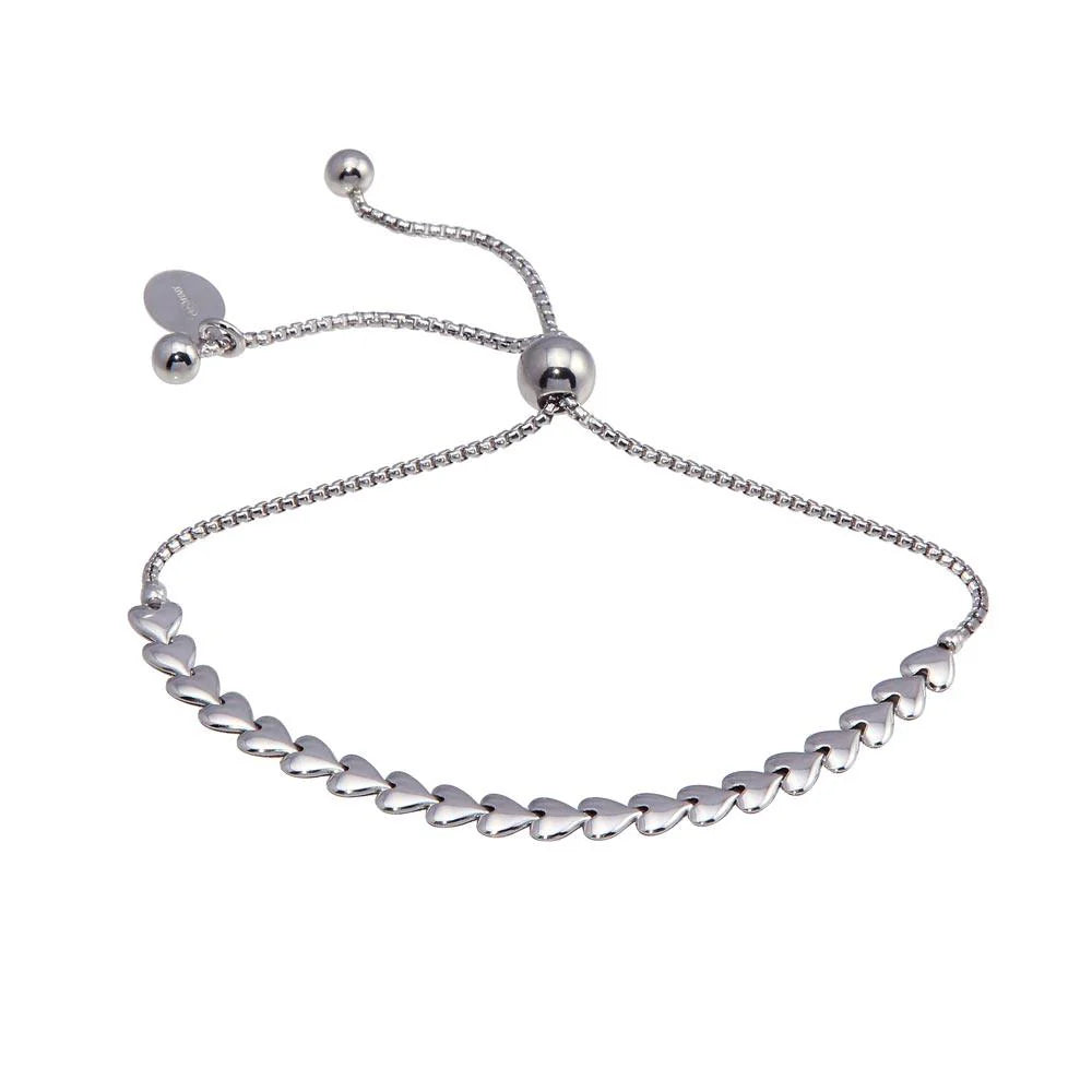 925 Sterling Silver Rhodium Plated Heart Link Lariat Bracelet