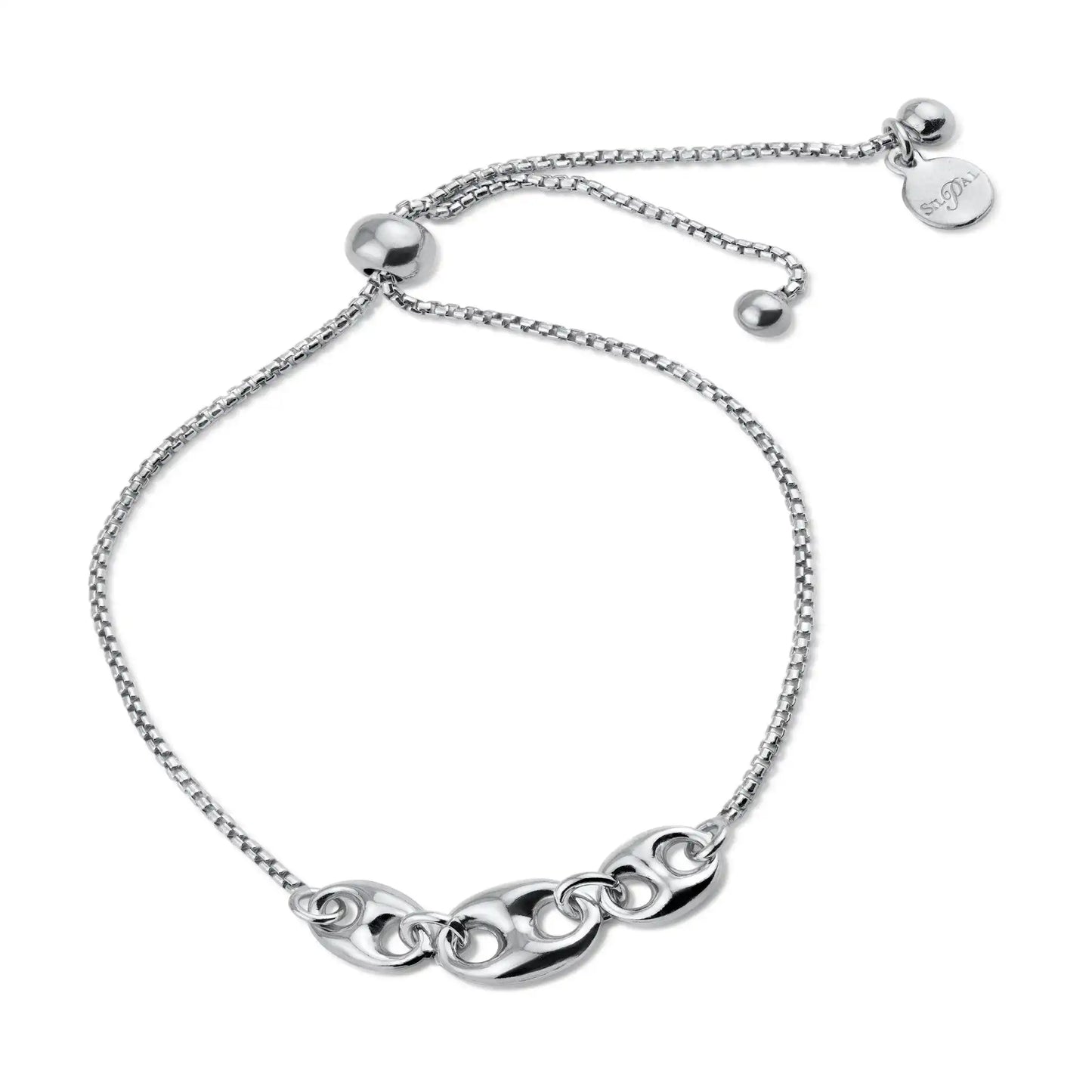 925 Sterling Silver Rhodium Plated Puffed Mariner Lariat Bracelet