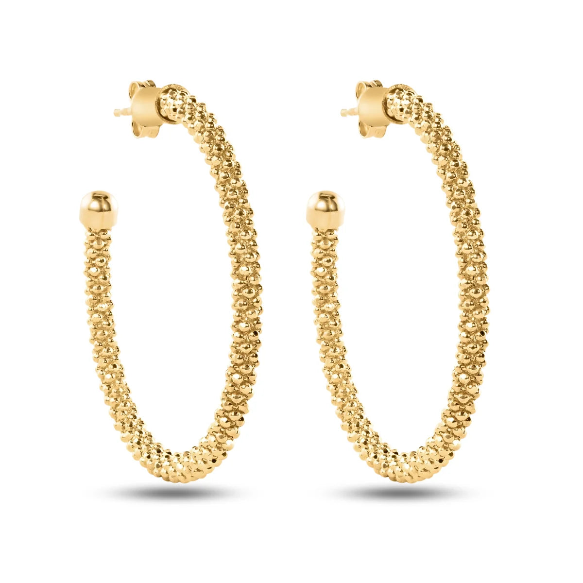 925 Sterling Silver Clearance- Sterling Gold Plated Beaded Semi Hoop Earrings