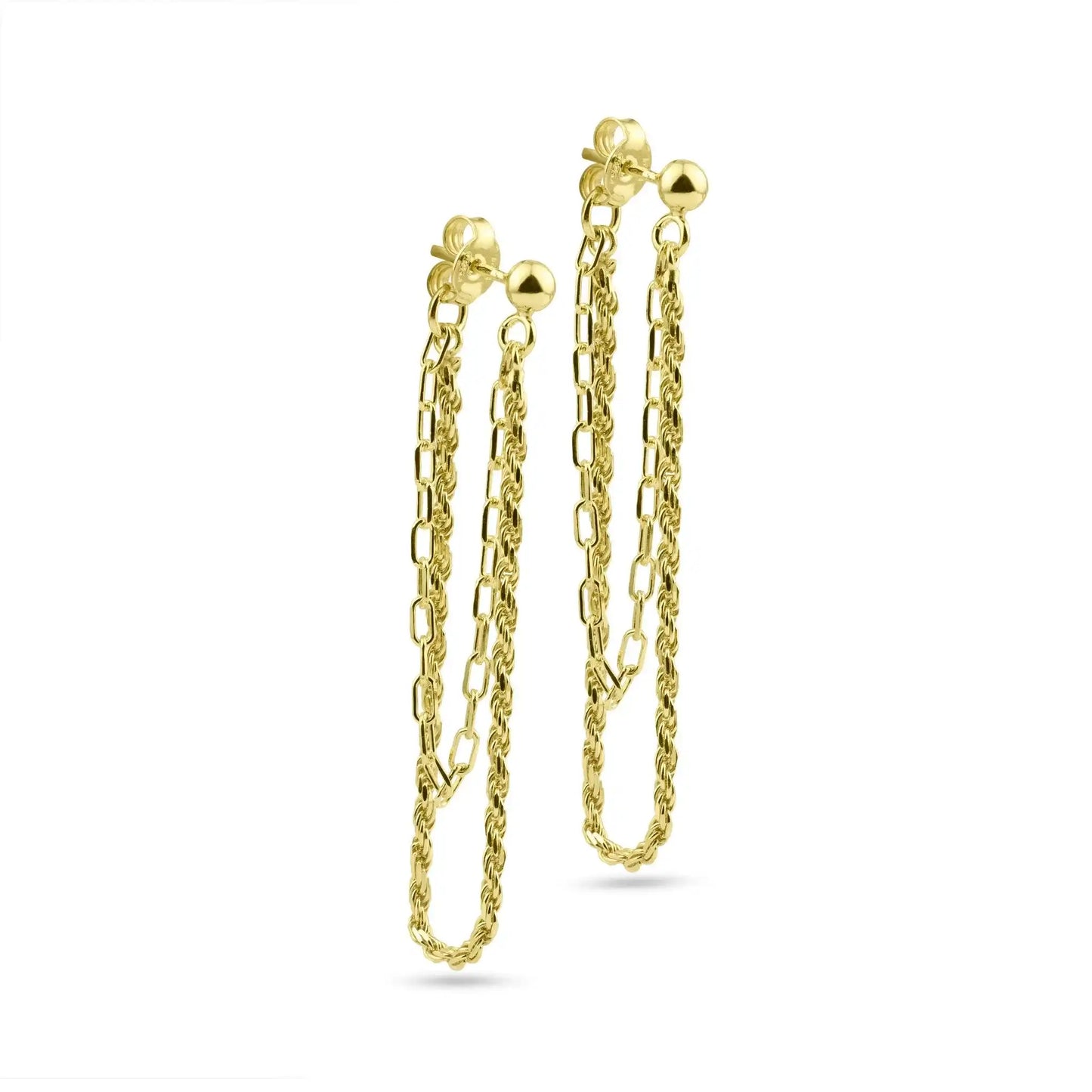 925 Sterling Silver Gold Plated Double Strand Rope and Paperclip Stud Earring