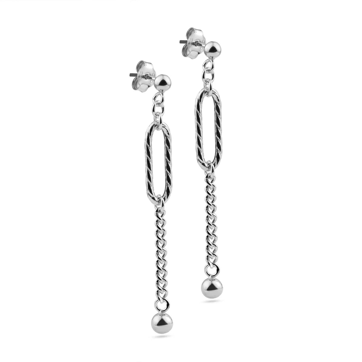 925 Sterling Silver Rhodium Plated Dangling Ball Textured Paperclip Earring