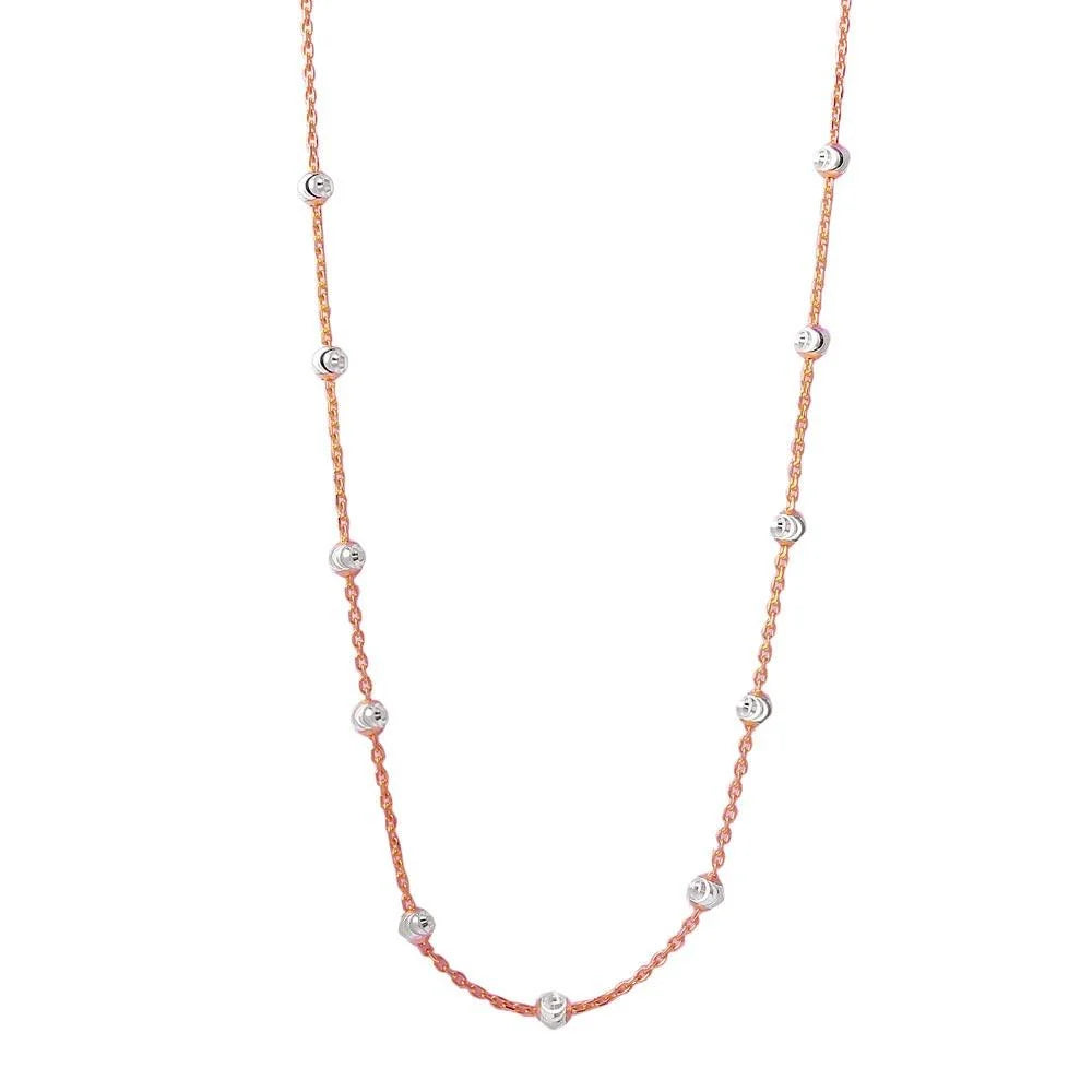 925 Sterling Silver Rose Gold Plated Multi Diamond Cut Beads Two-Tone Rose Gold Plated Italian Necklace