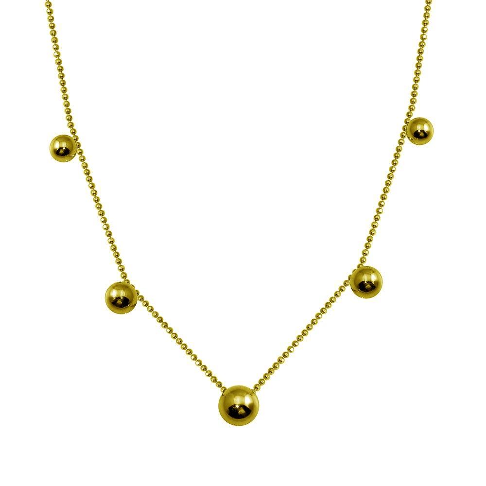 925 Sterling Silver Gold Plated 5 Beads Diamond Cut Link Necklace
