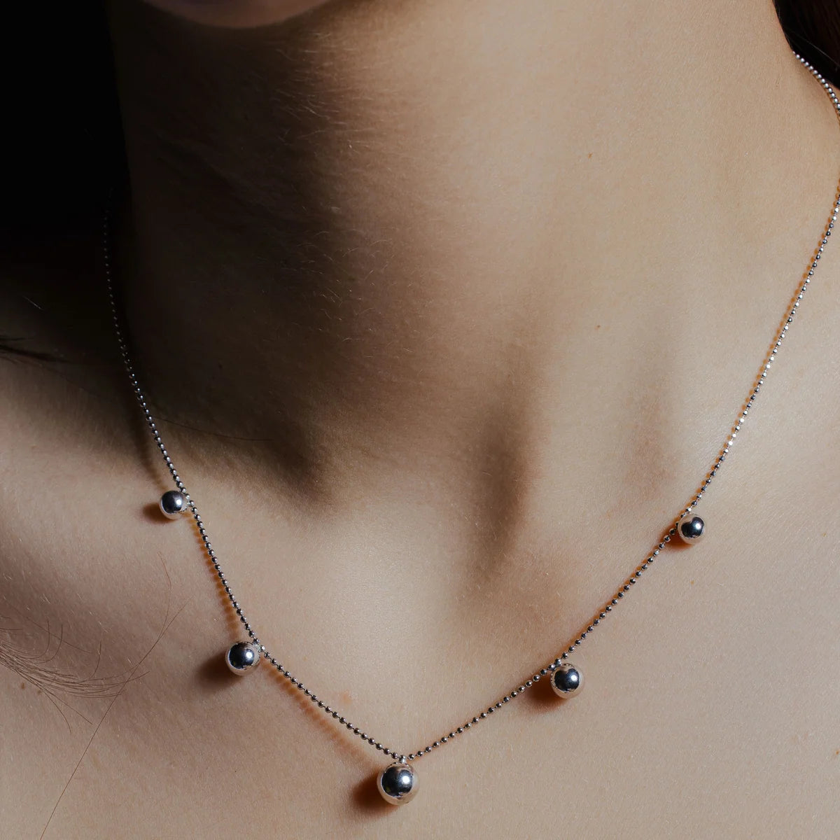925 Sterling Silver Plated 5 Beads Diamond Cut Link Chain Necklace
