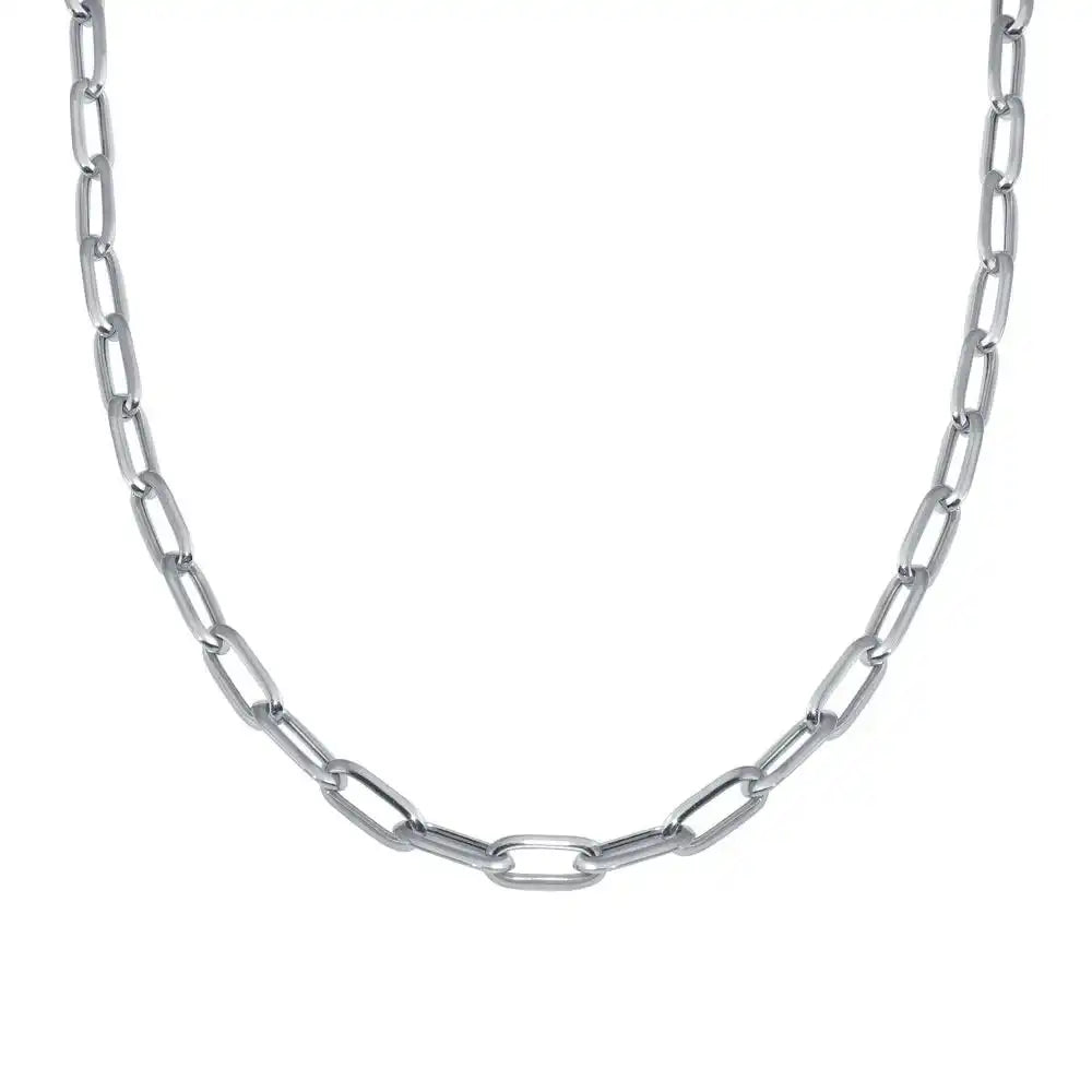 925 Sterling Silver Rhodium Plated Paperclip Chain Necklace