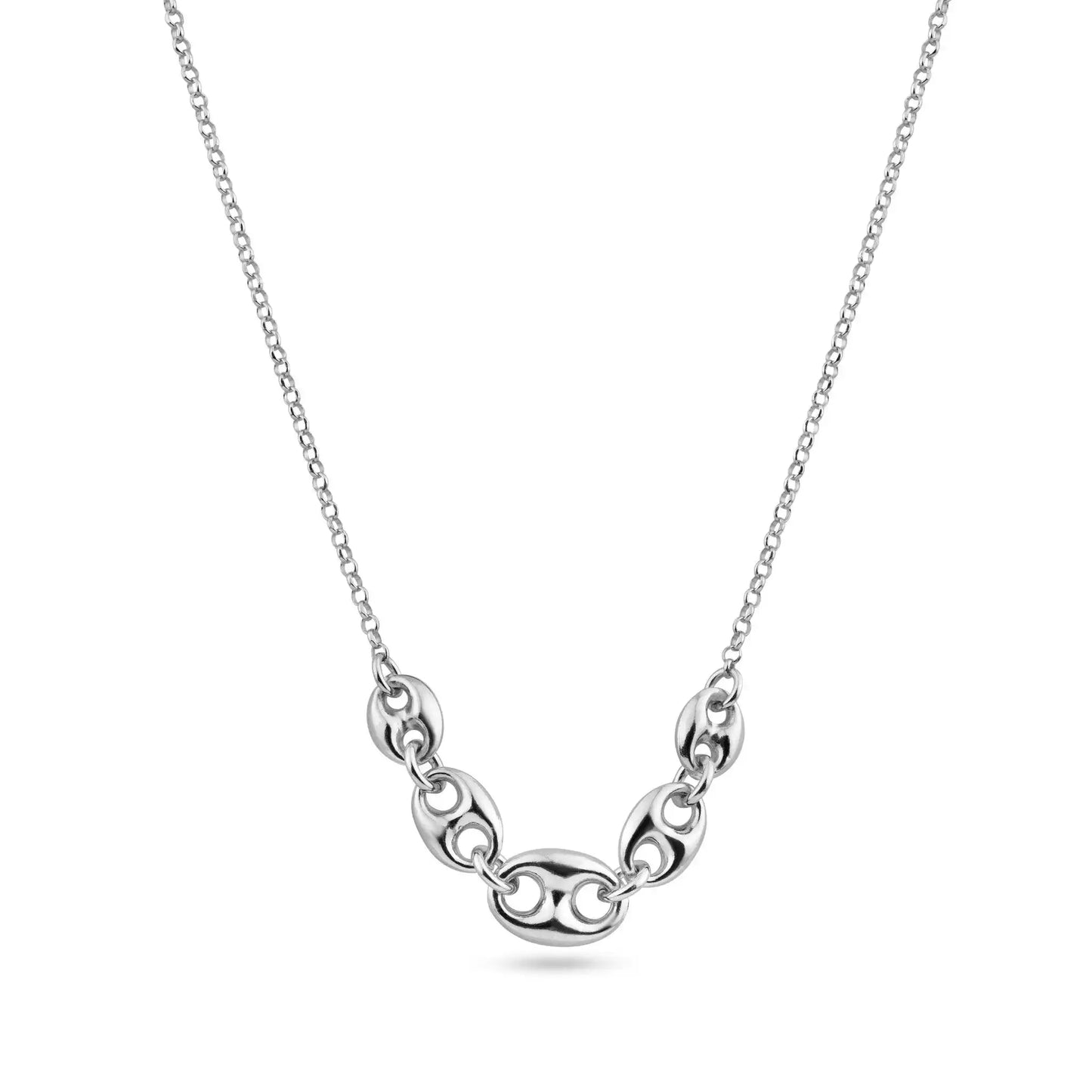 925 Sterling Silver Rhodium Plated Puffed Mariner Adjustable Link Necklace