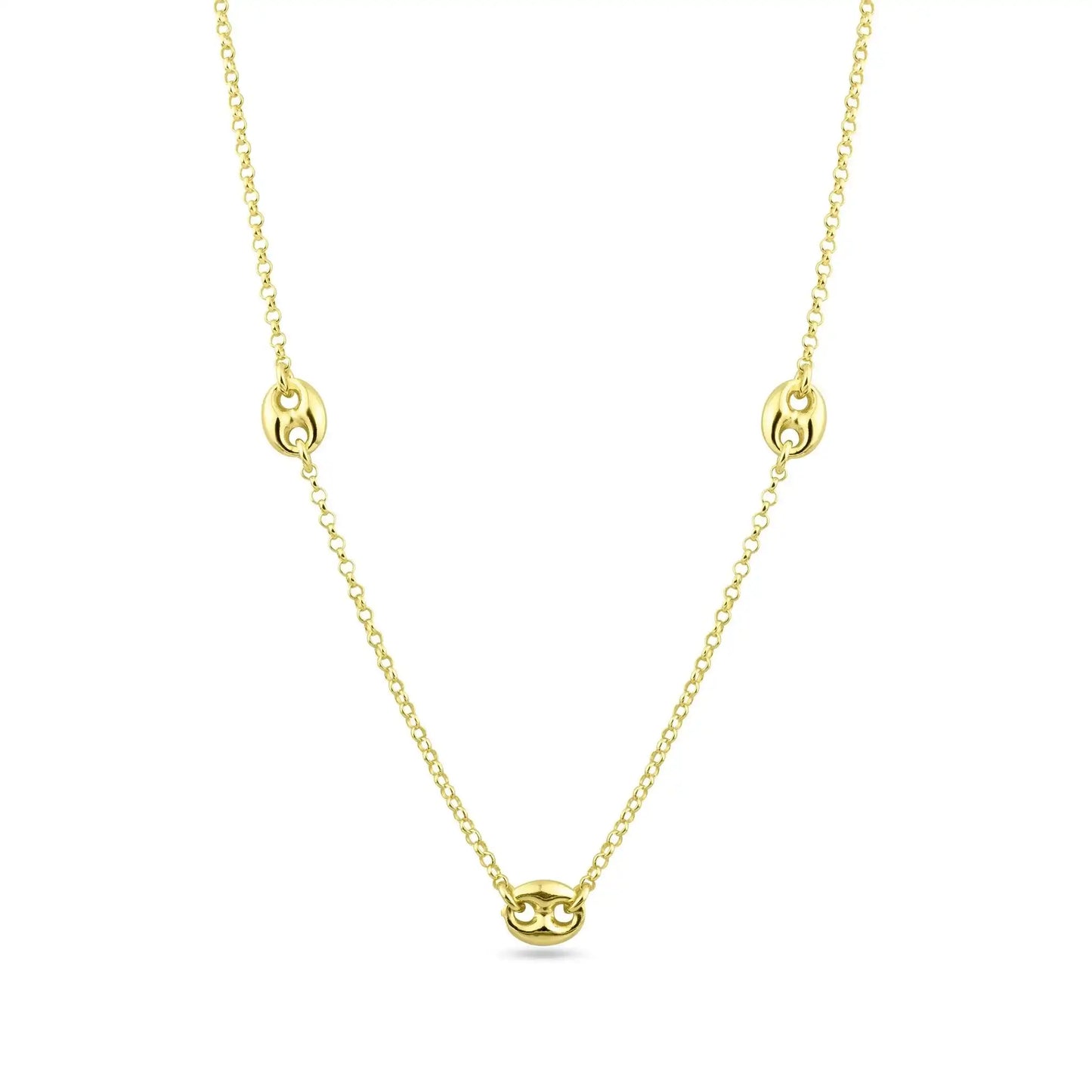 925 Sterling Silver Gold Plated 3 Puffed Mariner Adjustable Link Necklace