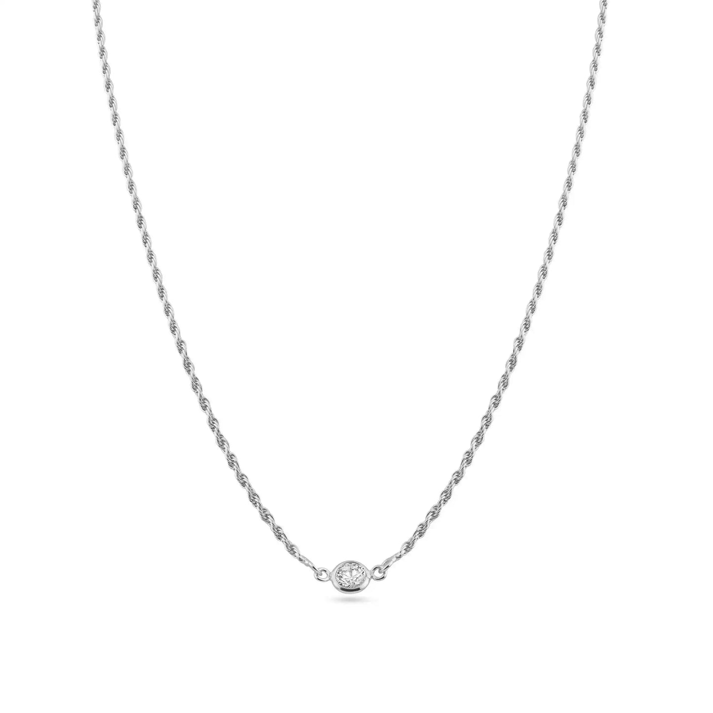 925 Sterling Silver Rhodium Plated Rope Clear CZ Adjustable Link Necklace