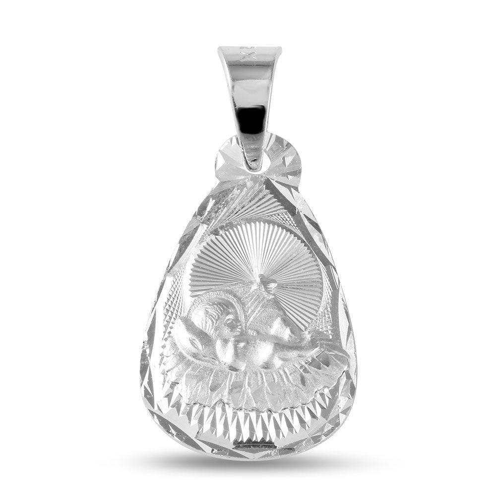 925 Silver High Polished Teardrop Shape DC Baptism Medallion