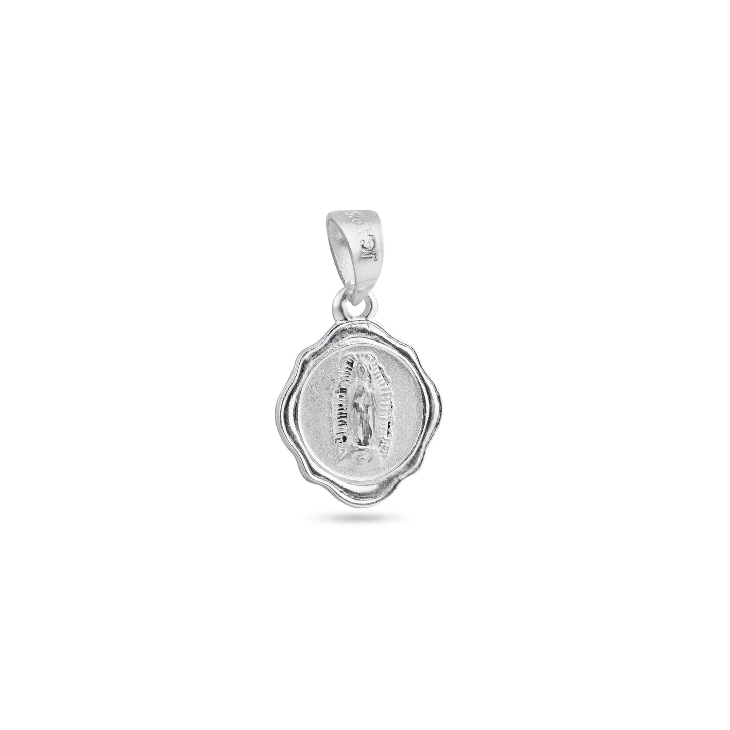 925 Sterling Silver High Polished Wavy Edge Lady of Guadalupe Medallion Pendant