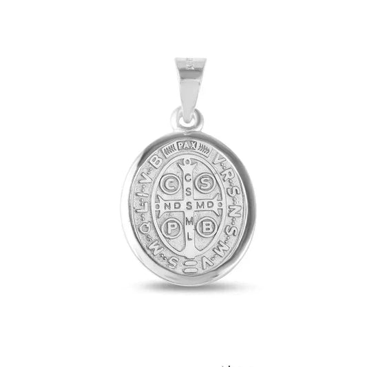 925 High Polished Silver St. Benedict Oval Medallion