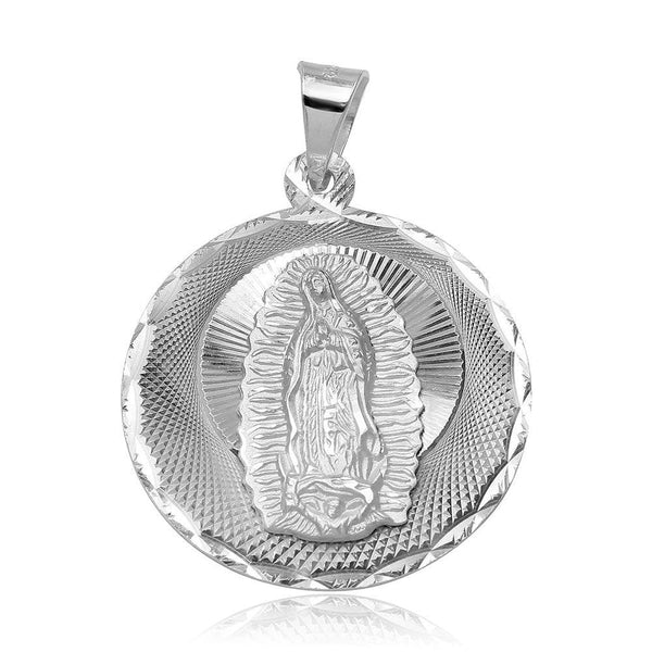 925 Sterling Silver High Polished DC Our Lady of Guadalupe Round Medallion Charm Pendant